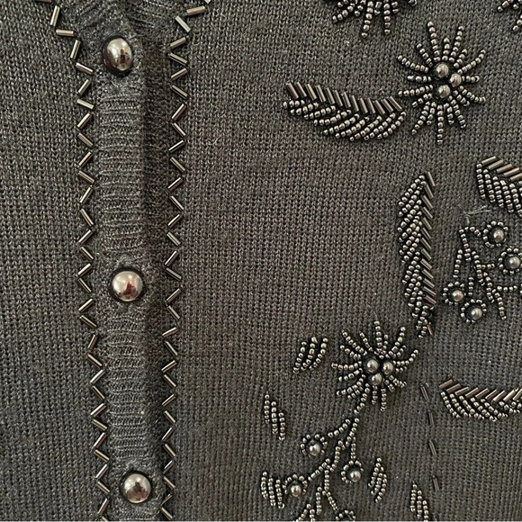 Jessica Petite Vintage Grandmacore Delicate Beaded Button Up Knit Black Cardigan - Picture 4 of 17